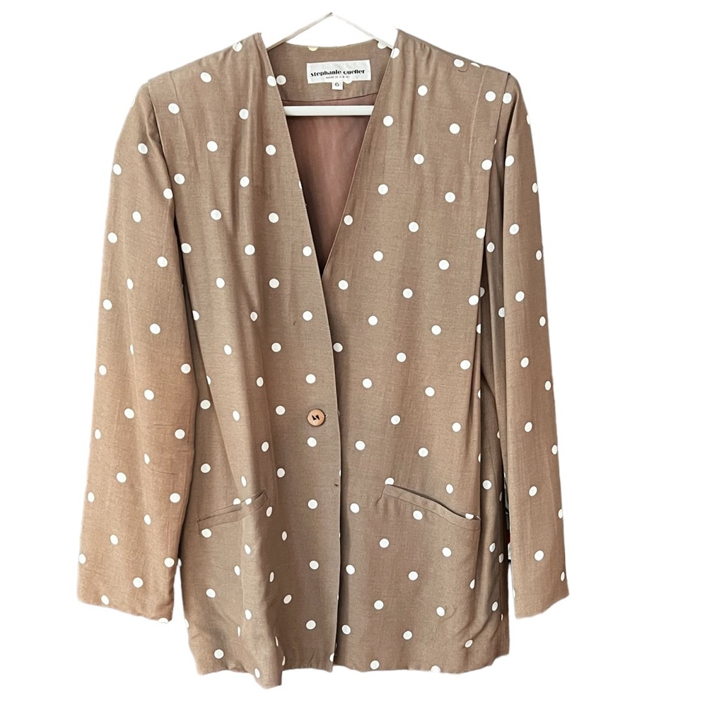 Vintage Brown + White Polka Dot Fitted Blazer